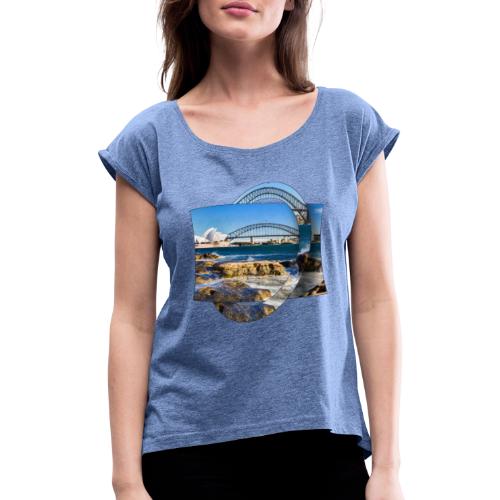 Australien: Sydney Hafen mit Oper und Brücke - Frauen T-Shirt mit gerollten Ärmeln
