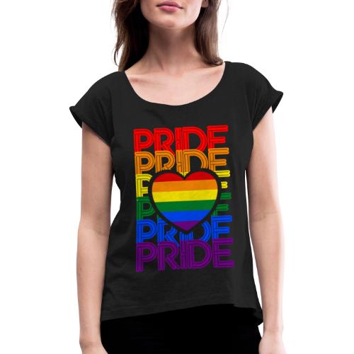 Pride Love Rainbow Heart - Frauen T-Shirt mit gerollten Ärmeln