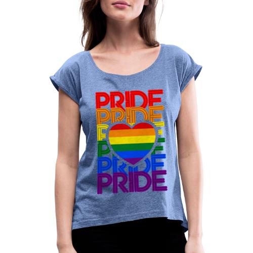 Pride Love Rainbow Heart - Frauen T-Shirt mit gerollten Ärmeln