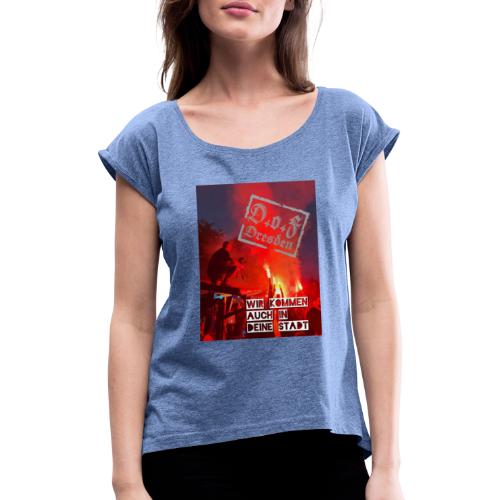 D.o.F Dresden Sticker - Frauen T-Shirt mit gerollten Ärmeln