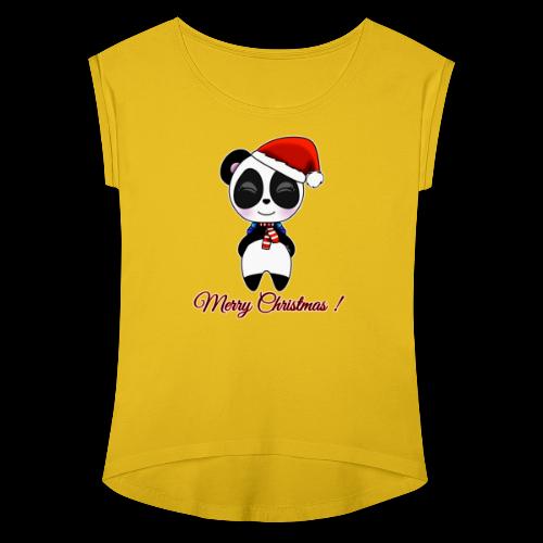 Panda noel - T-shirt à manches retroussées Femme