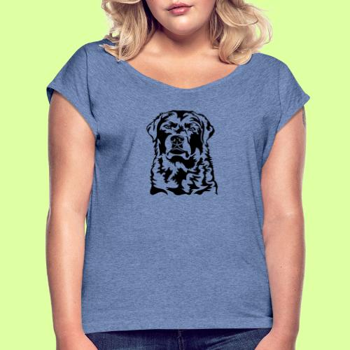 Labradorkopf *dunkel* für helle Textilien - Frauen T-Shirt mit gerollten Ärmeln