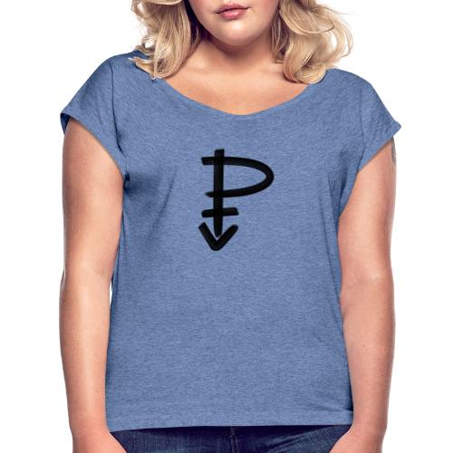 Symbol Pansexuell schwarz - Frauen T-Shirt mit gerollten Ärmeln