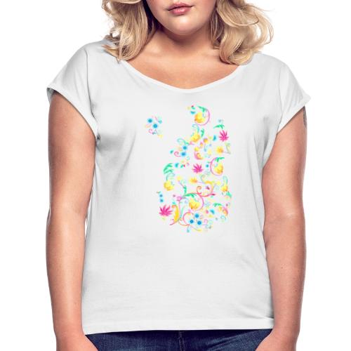 Labrador Flowers - Naisten T-paita, jossa rullatut hihat