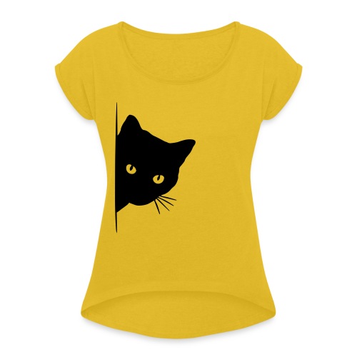 peeking cat - Frauen T-Shirt mit gerollten Ärmeln