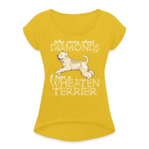 Wheaten Terrier Diamonds 4 - Women's T-Shirt with rolled up sleeves