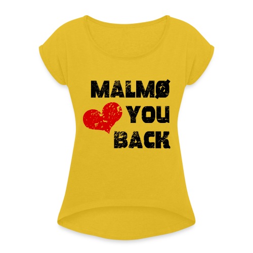 print malmo heart you back black - T-shirt med upprullade ärmar dam