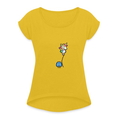 Einhornballon - Girl - Frauen T-Shirt mit gerollten Ärmeln