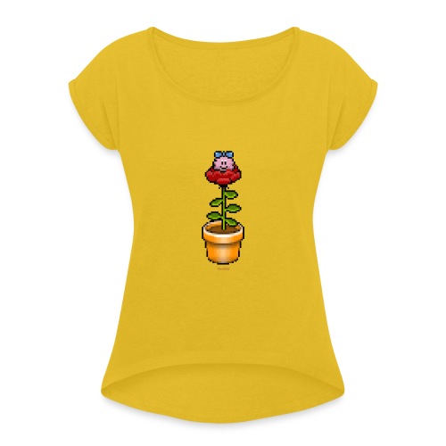 Rosentopf - Frauen T-Shirt mit gerollten Ärmeln
