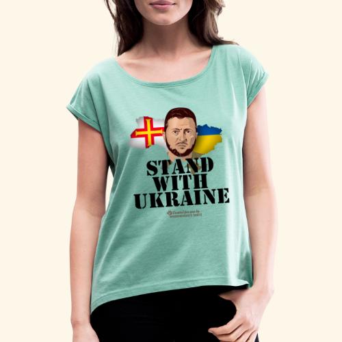 Ukraine Unterstützer Merch Insel Guernsey - Frauen T-Shirt mit gerollten Ärmeln