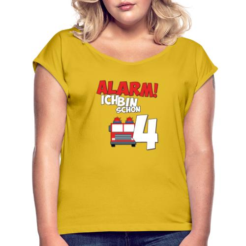 Feuerwehrauto 4. Geburtstag Jungen 4 Jahre - Frauen T-Shirt mit gerollten Ärmeln