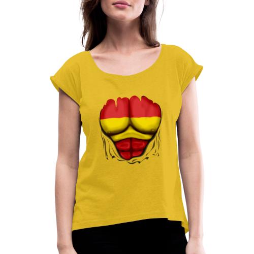 España Flag Ripped Muscles six pack chest t-shirt - Women's T-Shirt with rolled up sleeves