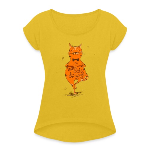 yoga cat - Frauen T-Shirt mit gerollten Ärmeln