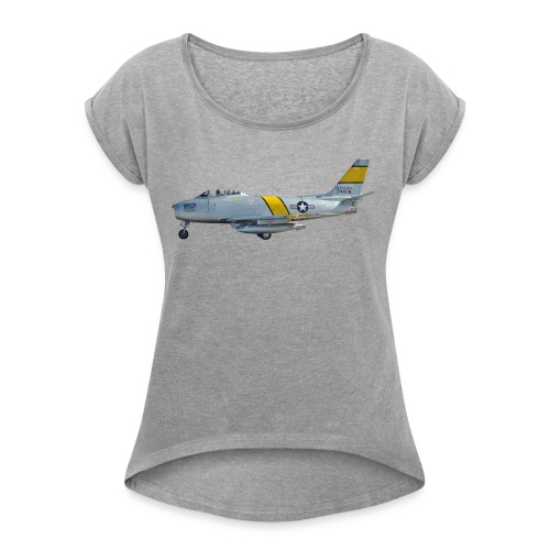 F-86 Sabre - Frauen T-Shirt mit gerollten Ärmeln