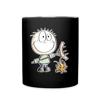 Lustiges Wurst Grillen Strichmännchen - Tasse einfarbig - Schwarz - Vorne