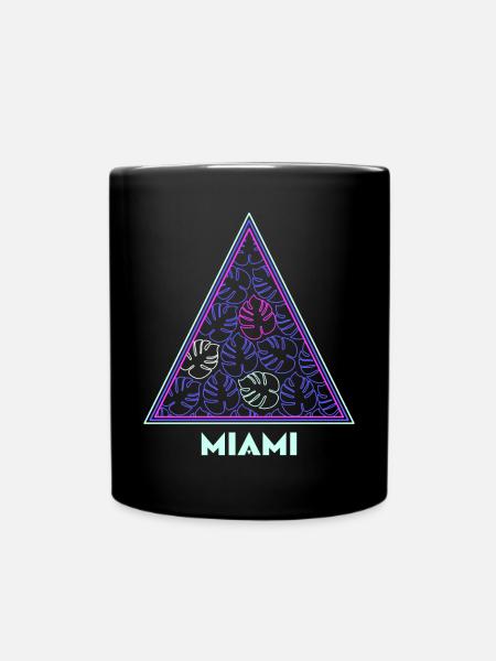 Palm leaves neon triangle Miami gift idea - Full Colour Mug - black