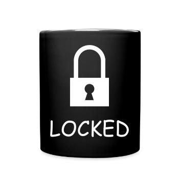 Schloss geschlossen mit Text: "Locked" - Tasse einfarbig - Schwarz - Vorne