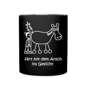 färt mit dem arsch ins gesicht, färt, cooles Pferd - Tasse einfarbig - Schwarz - Vorne