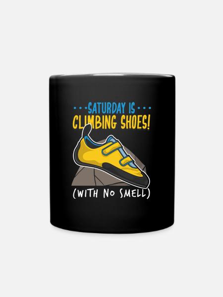 Saturday is rock climbing - climbing shoes - Full Colour Mug - black