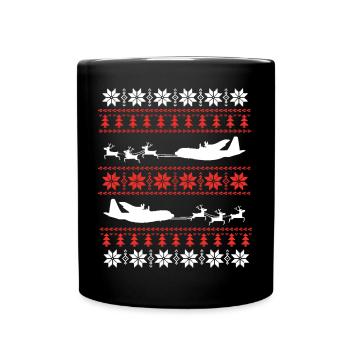 Ugly Christmas Airplane Reindeer Sleigh Pilot - Full Colour Mug - black - Front