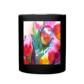 EG Blumen I Tulpen I Aquarell I Gerecke I flowers - Tasse einfarbig - Schwarz - Vorne