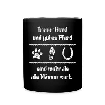 Reiten Pferdespruch treuer Hund gutes Pferd Männer - Tasse einfarbig - Schwarz - Vorne