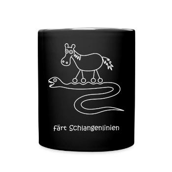 färt Schlangenlinien, Pferd mit Rädern, Schlange - Tasse einfarbig - Schwarz - Vorne