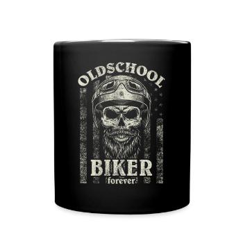 Old School Biker Forever I Motorcycle Bike Skull - Full Colour Mug - black - Front