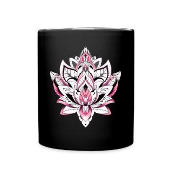 Lotus Mandala Rosa Farbe - Tasse einfarbig - Schwarz - Vorne