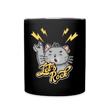 Let's Rock Rock n Roll Vintage Humor Cat - Full Colour Mug - black - Front