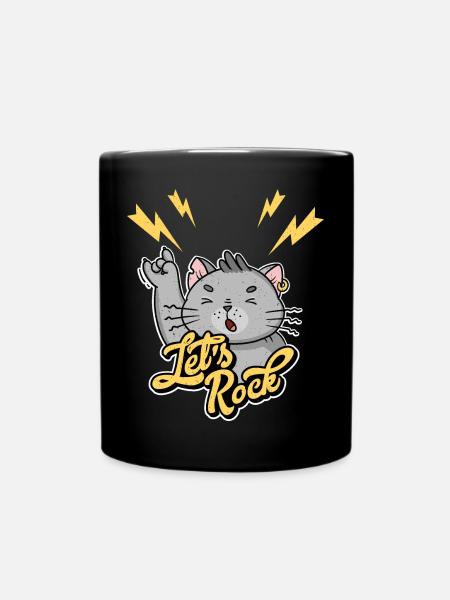 Let's Rock Rock n Roll Vintage Humour Chat - Mug uni - noir