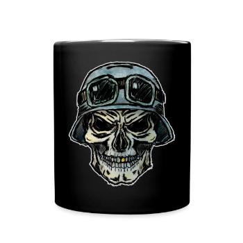 Crazy Biker skull with helmet - Full Colour Mug - black - Front