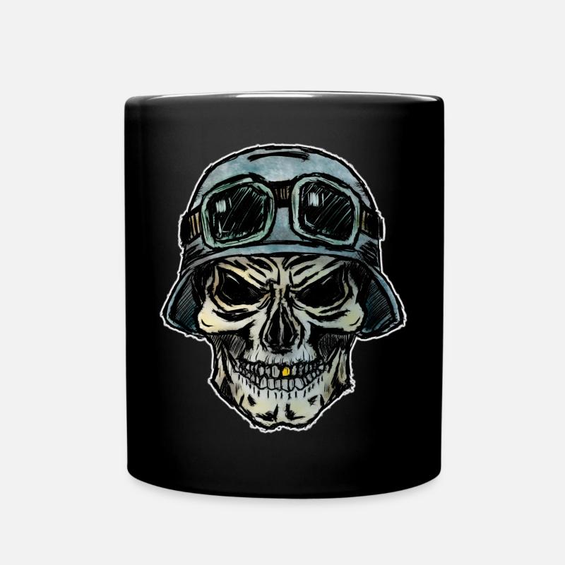 Crazy Biker Totenkopf mit Helm - Tasse einfarbig - Schwarz