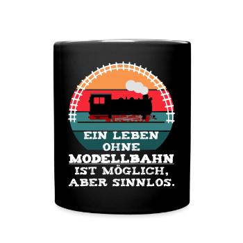 Modellbahn Eisenbahn Dampflok Spruch - Tasse einfarbig - Schwarz - Vorne