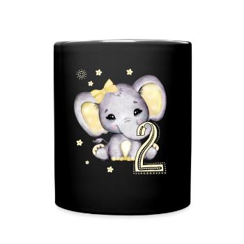 Kids 2nd Birthday Elephant Girl - Full Colour Mug - black - Front