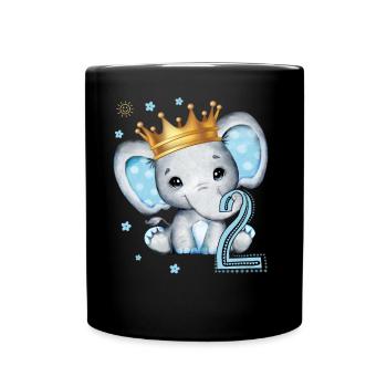 Kids 2nd Birthday Elephant Boy - Full Colour Mug - black - Front