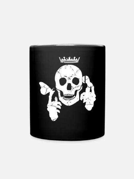 Totenkopf mit Schmetterling und Telefon - Tasse einfarbig - Schwarz