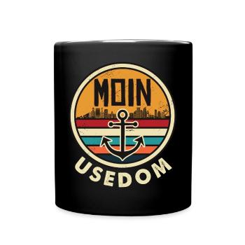 Moin Usedom Ostsee - Leuchtturm Anker - Tasse einfarbig - Schwarz - Vorne