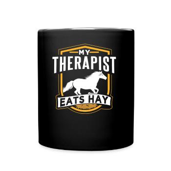 Mon thérapeute mange du foin à cheval - Mug uni - noir - Devant