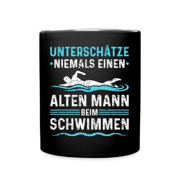 Wasserratte Bademeister Lustig Schwimm - Tasse einfarbig - Schwarz - Vorne