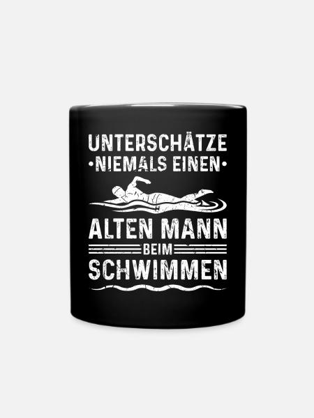 Unterschätze Niemals Alten Mann Schwimmen - Tasse einfarbig - Schwarz