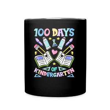 100 Days Kindergarten Team Sweet Sayings Funny - Full Colour Mug - black - Front