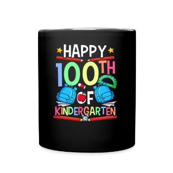 Happy 100 days in kindergarten 100 days - Full Colour Mug - black - Front