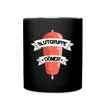 Blutgruppe Döner. Lustig Kebap Kebab Essen fun - Tasse einfarbig - Schwarz - Vorne