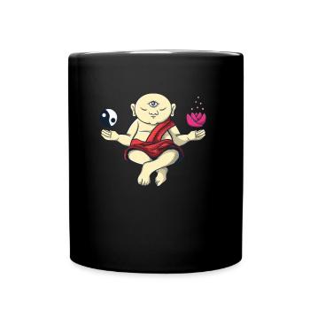 Meditierender Buddhistischer Mönch Zen Buddha Om - Tasse einfarbig - Schwarz - Vorne