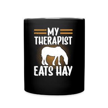 Mon thérapeute mange du foin à cheval - Mug uni - noir - Devant