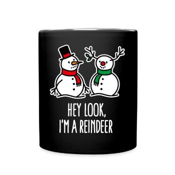 Ugly Christmas, Schneemann Cartoon Rentier Witz - Tasse einfarbig - Schwarz - Vorne