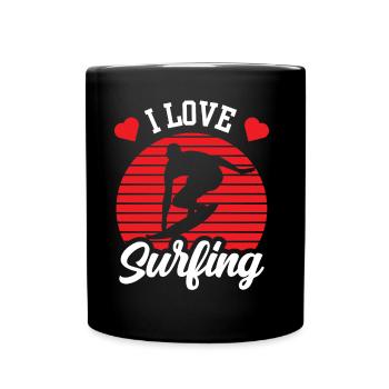 I love Surfing Surfer Surfboard - Full Colour Mug - black - Front