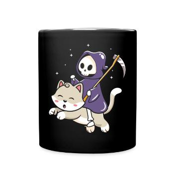 Halloween Katze Hexe - Tasse einfarbig - Schwarz - Vorne