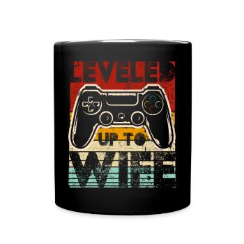Leveled up to wife gift - Full Colour Mug - black - Front
